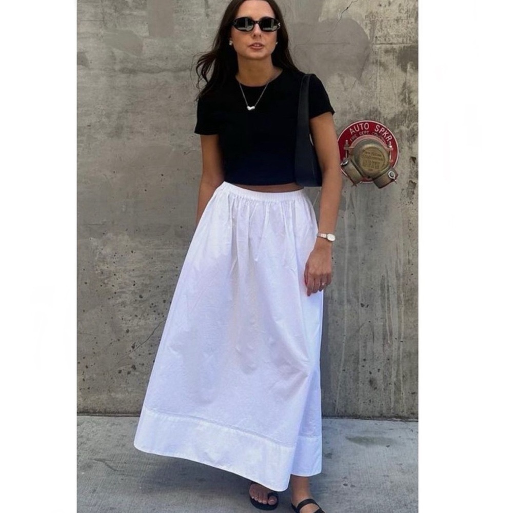 Theory Easy Midi Skirt White City Poplin
